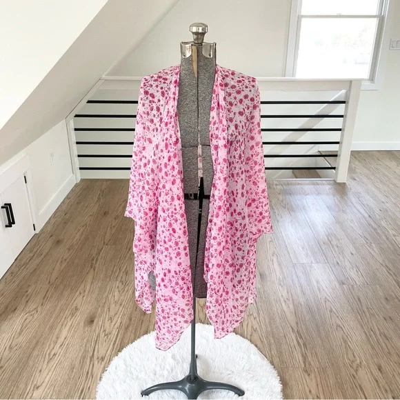 NWT LC, hot pink floral print kimono beach cover-up - Picture 8 of 9